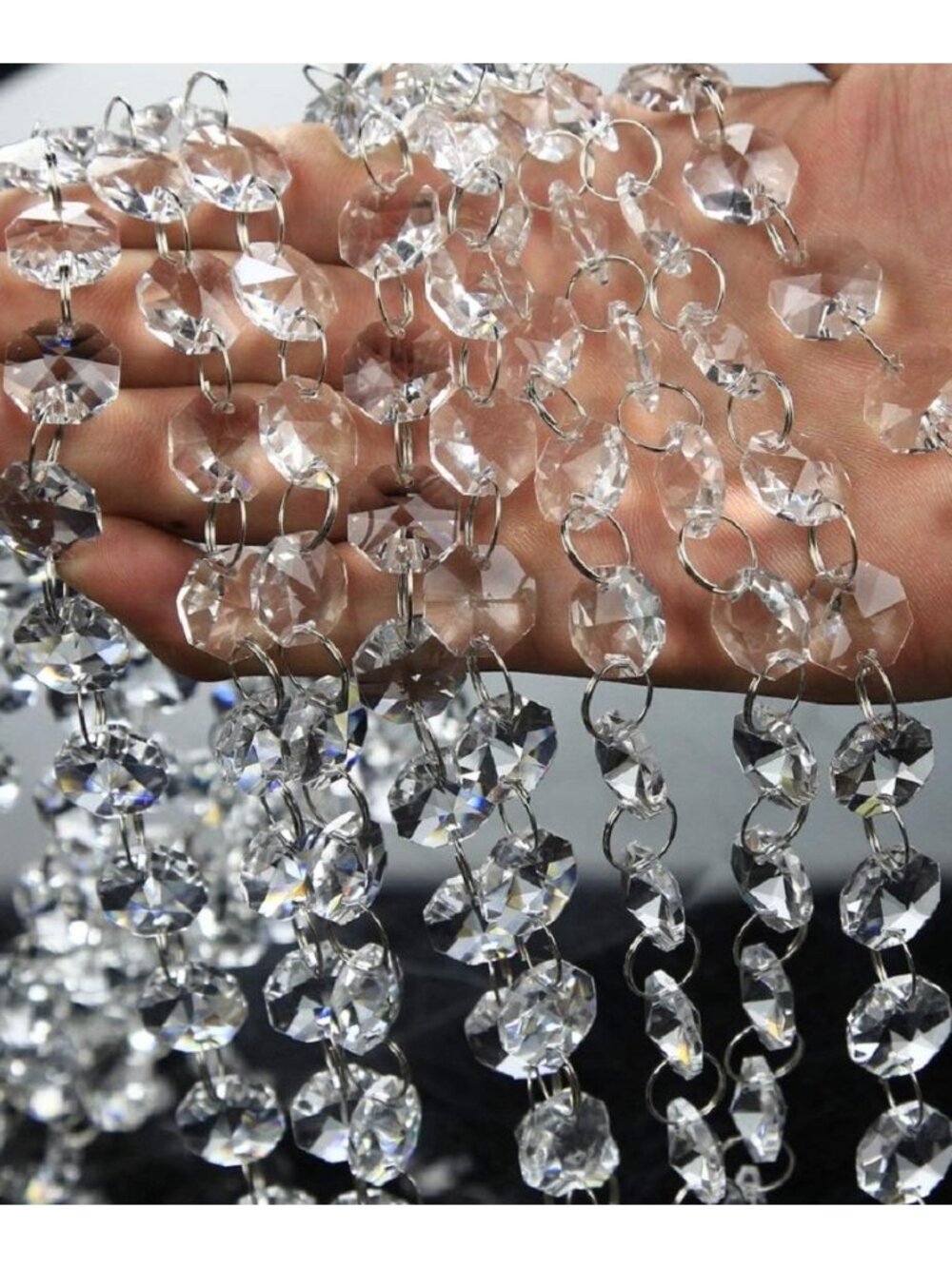 10 Pack 1000CM/30.5FT Beaded Trim Clear Crystal Garland Chandelier Octagon Beads